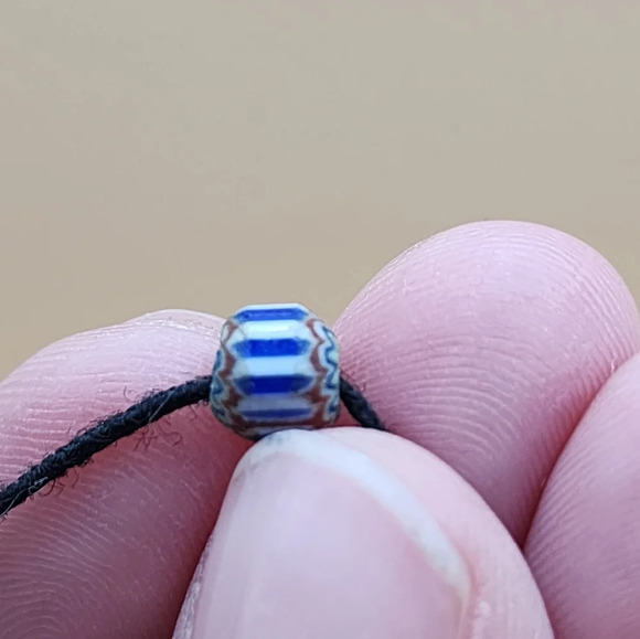 Blue Chevron Beads Five Layer African Trade Beads Handcrafted Strand - Picture 8 of 8